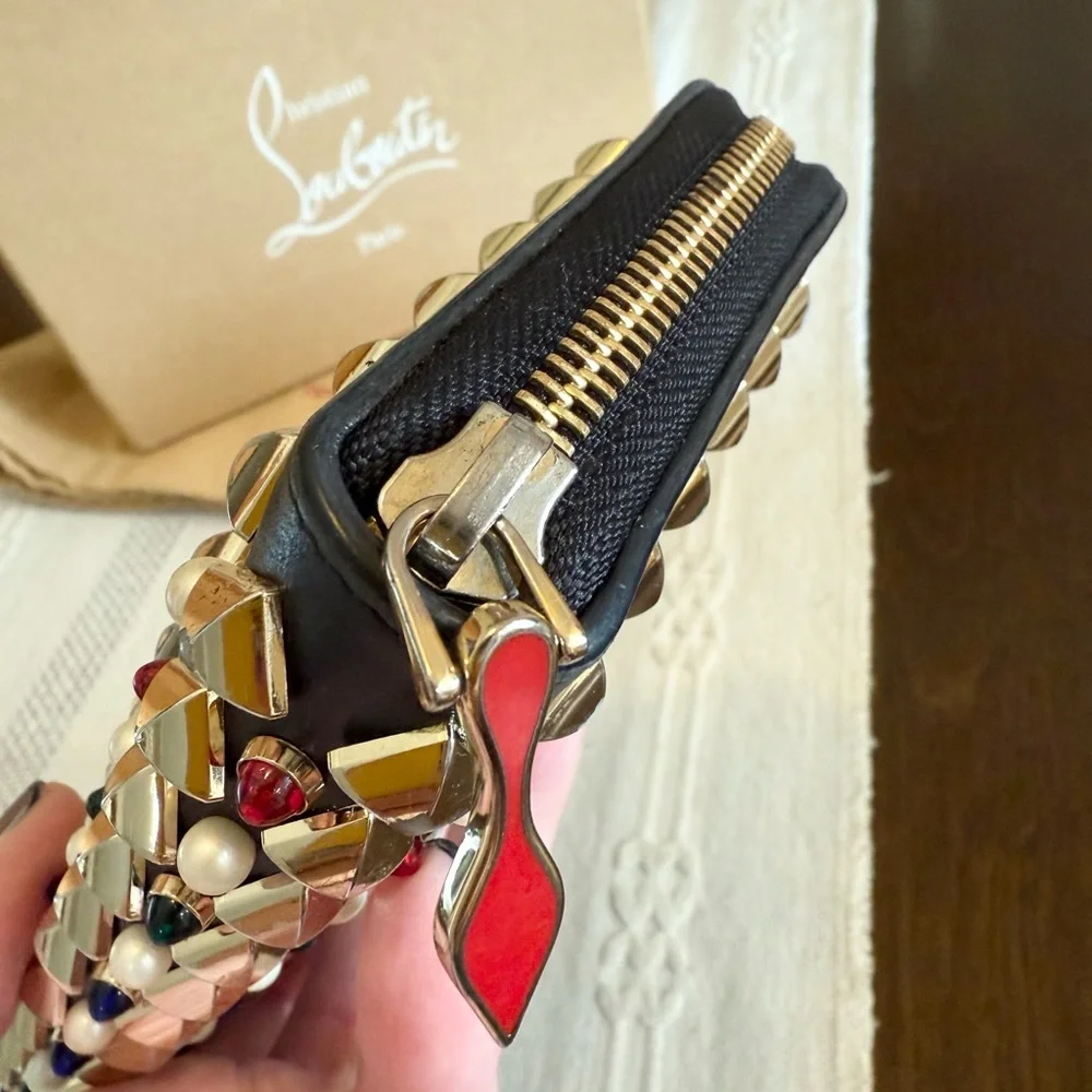 Christian Louboutin Panettone Wallet w/ Studs & Faux Pearls